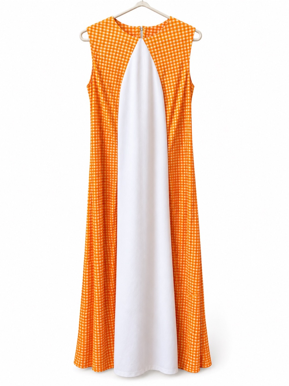 1960s Orange and white Hounds tooth nylon dress